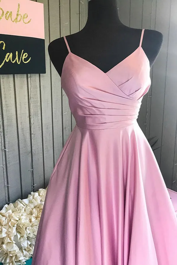 Elegant Pleated A-Line Pink Customized Floor-length Long Prom Dress LPD017