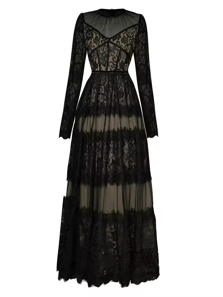 Elegant Sheer Lace Maxi Dress - SY1932