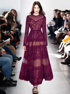 Elegant Sheer Lace Maxi Dress - SY1932