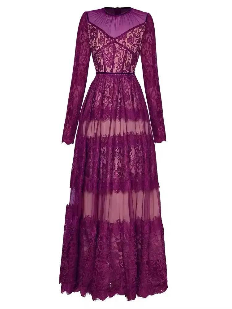 Elegant Sheer Lace Maxi Dress - SY1932