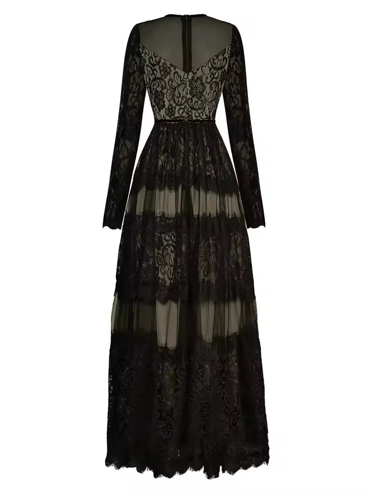 Elegant Sheer Lace Maxi Dress - SY1932