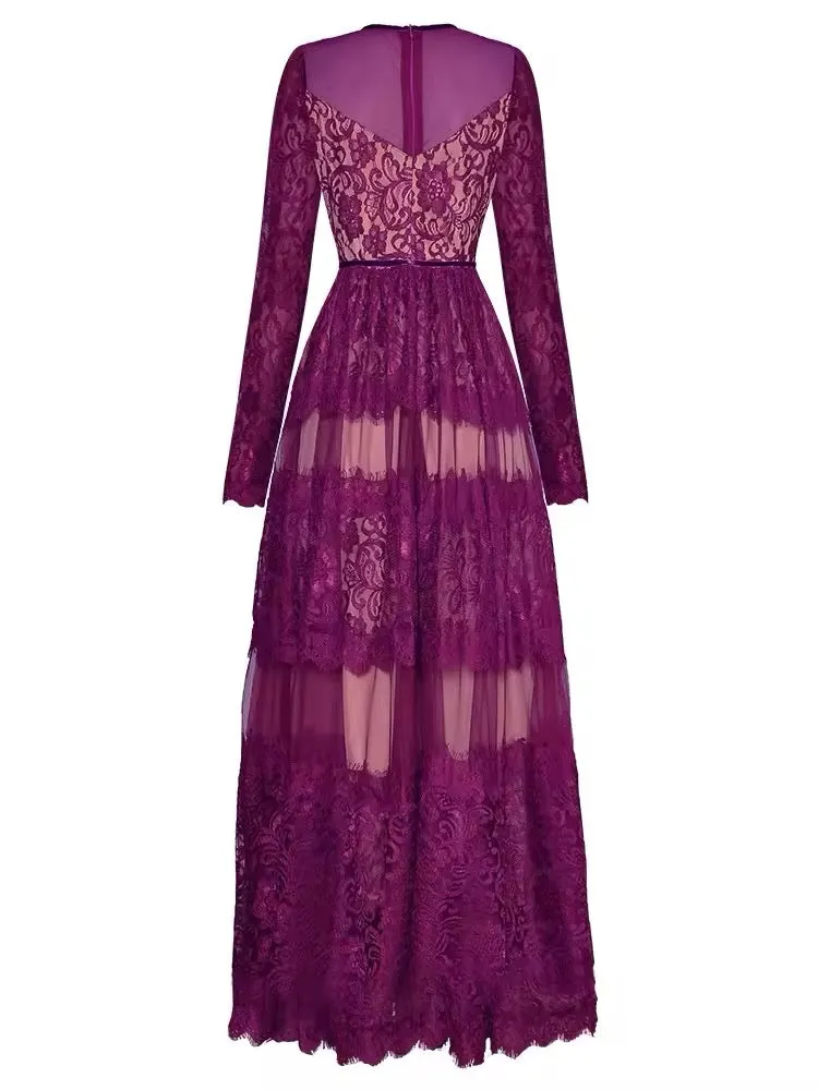 Elegant Sheer Lace Maxi Dress - SY1932