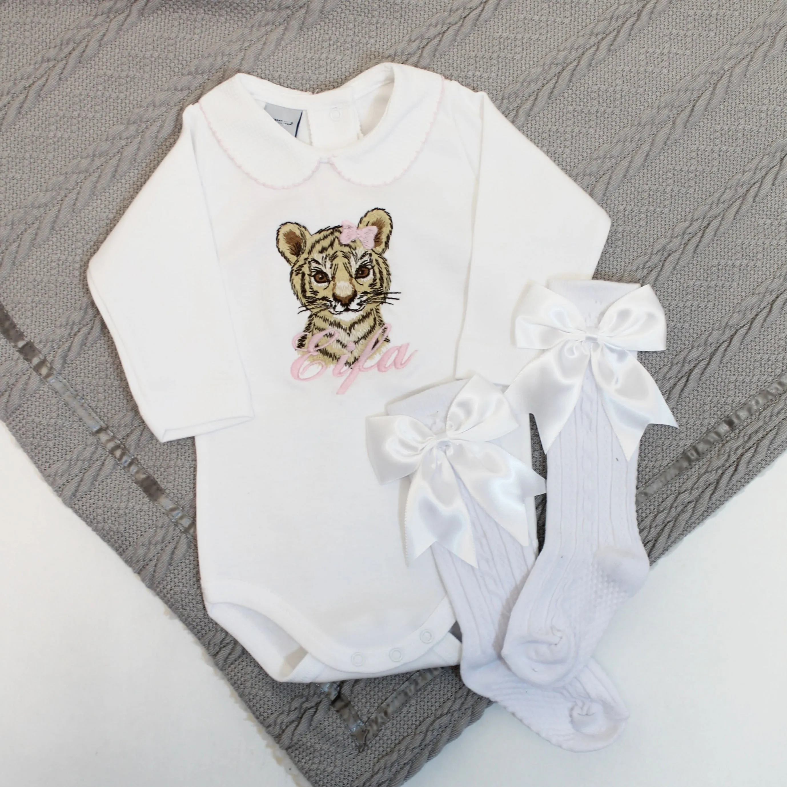 Embroidered Animal with Hair Bow Personalised Babyvest (Various Animals)