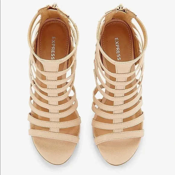 Express Faux Lizard Wedge Heel Cage Sandal​​​​​​​​​​