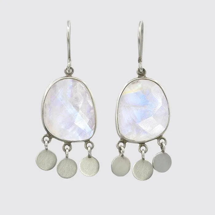 Faceted Moonstone Drops With Disc Dangles