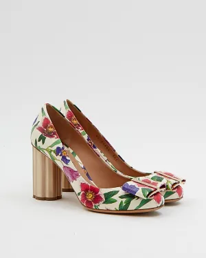 Ferragamo Floral Leather Bow Accent Pumps - 7.5