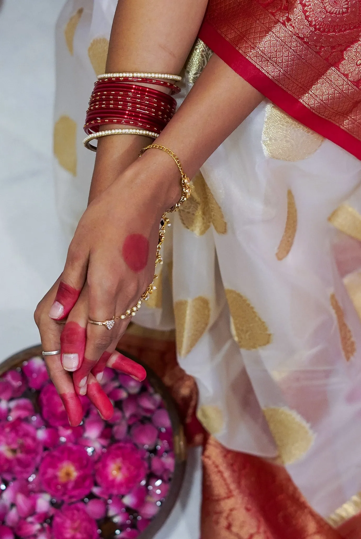 Festive White-Red Banarasi Organza Saree online