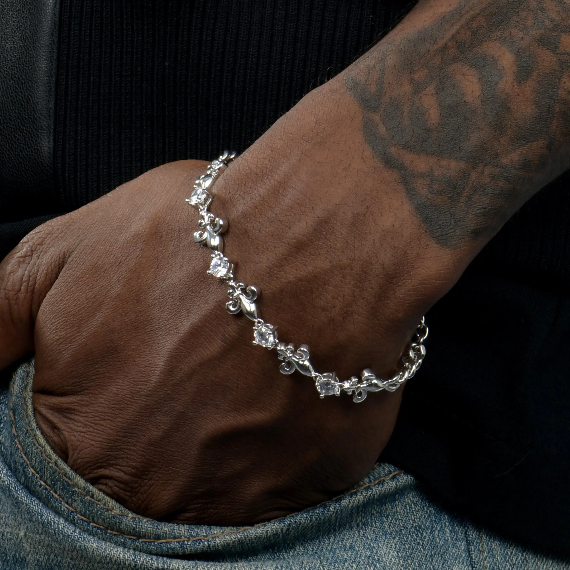 Fleur de lis Adjustable Cuban Bracelet - 4mm [Ship To The US Only]