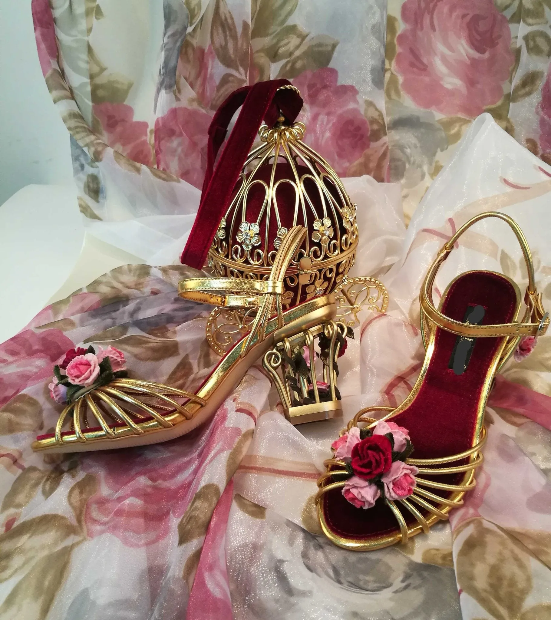 Floral Sculpted Peep-Toe Heels Women Sandals