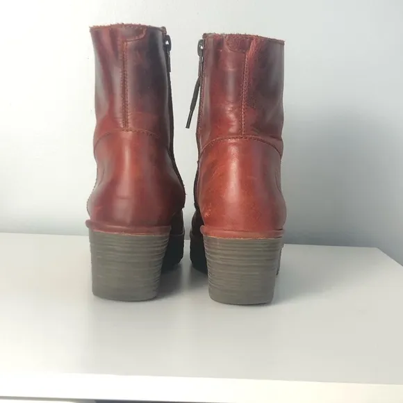 Fly London Lace Up Wedge Heel Booties Sz 38 US 7.5-8 EUC funky trendy colorful