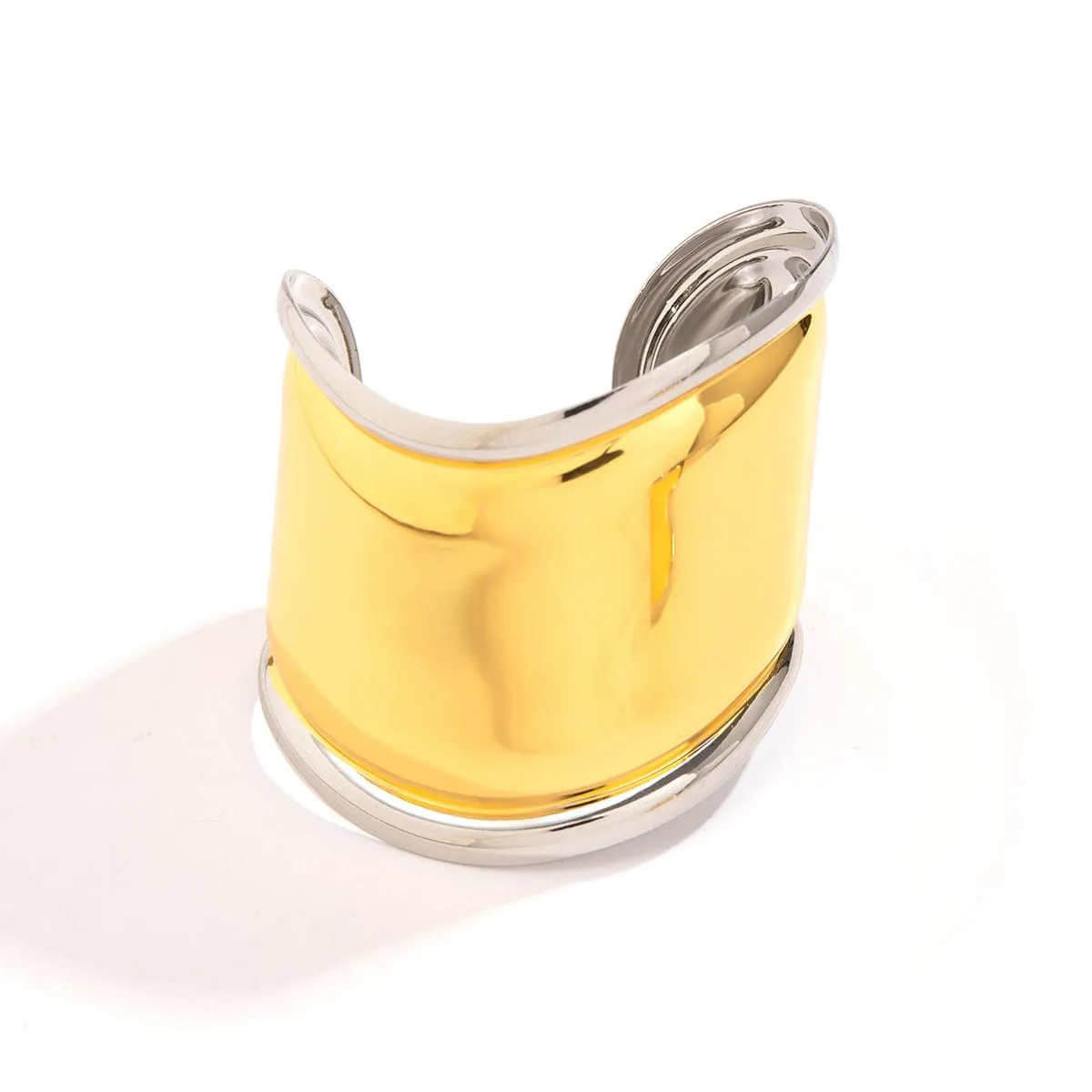 French Style Gold Silver Plated Wide Glossy Open Cuff Bracelet