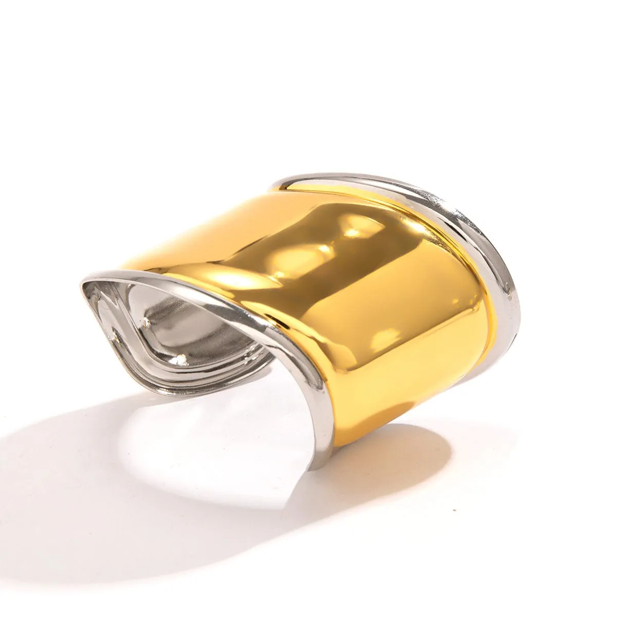 French Style Gold Silver Plated Wide Glossy Open Cuff Bracelet