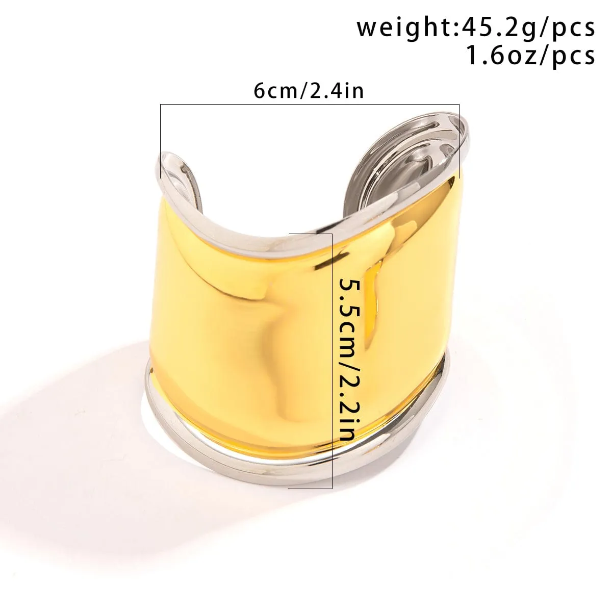 French Style Gold Silver Plated Wide Glossy Open Cuff Bracelet