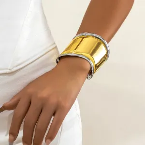 French Style Gold Silver Plated Wide Glossy Open Cuff Bracelet