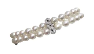 Freshwater Pearl & Diamond Beaded Double-Strand Bracelet