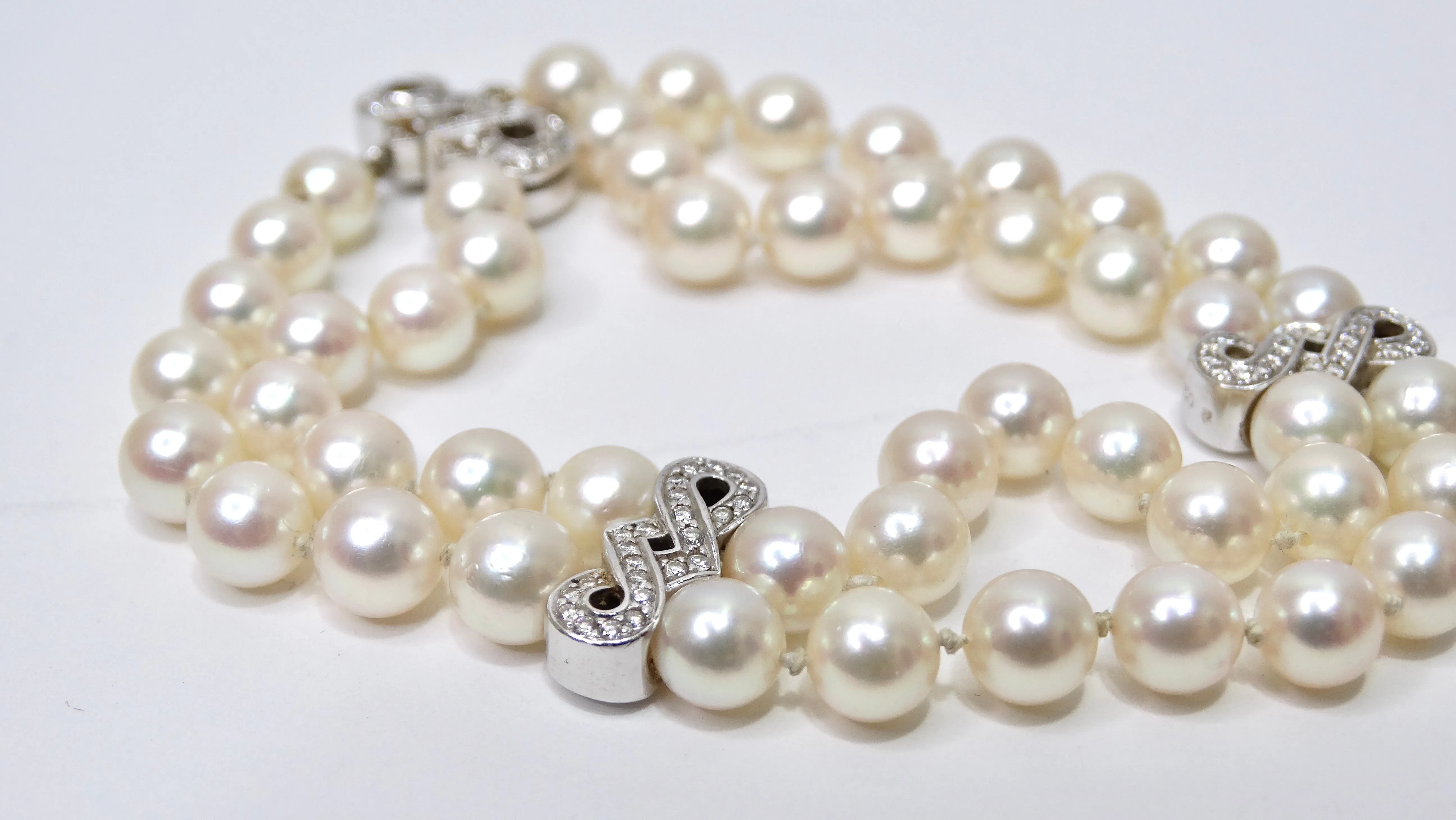 Freshwater Pearl & Diamond Beaded Double-Strand Bracelet