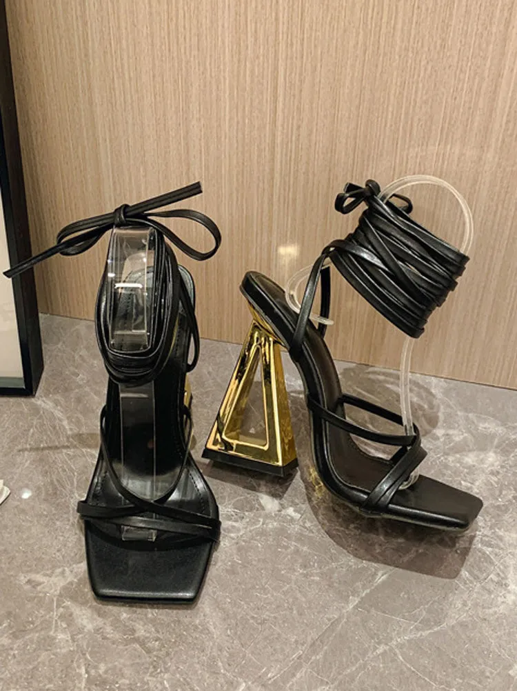 Geo Heel Square Toe Sandals