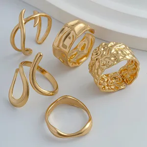 Geometric 5Pcs Chunky Hammered Stackable Open Ring Set