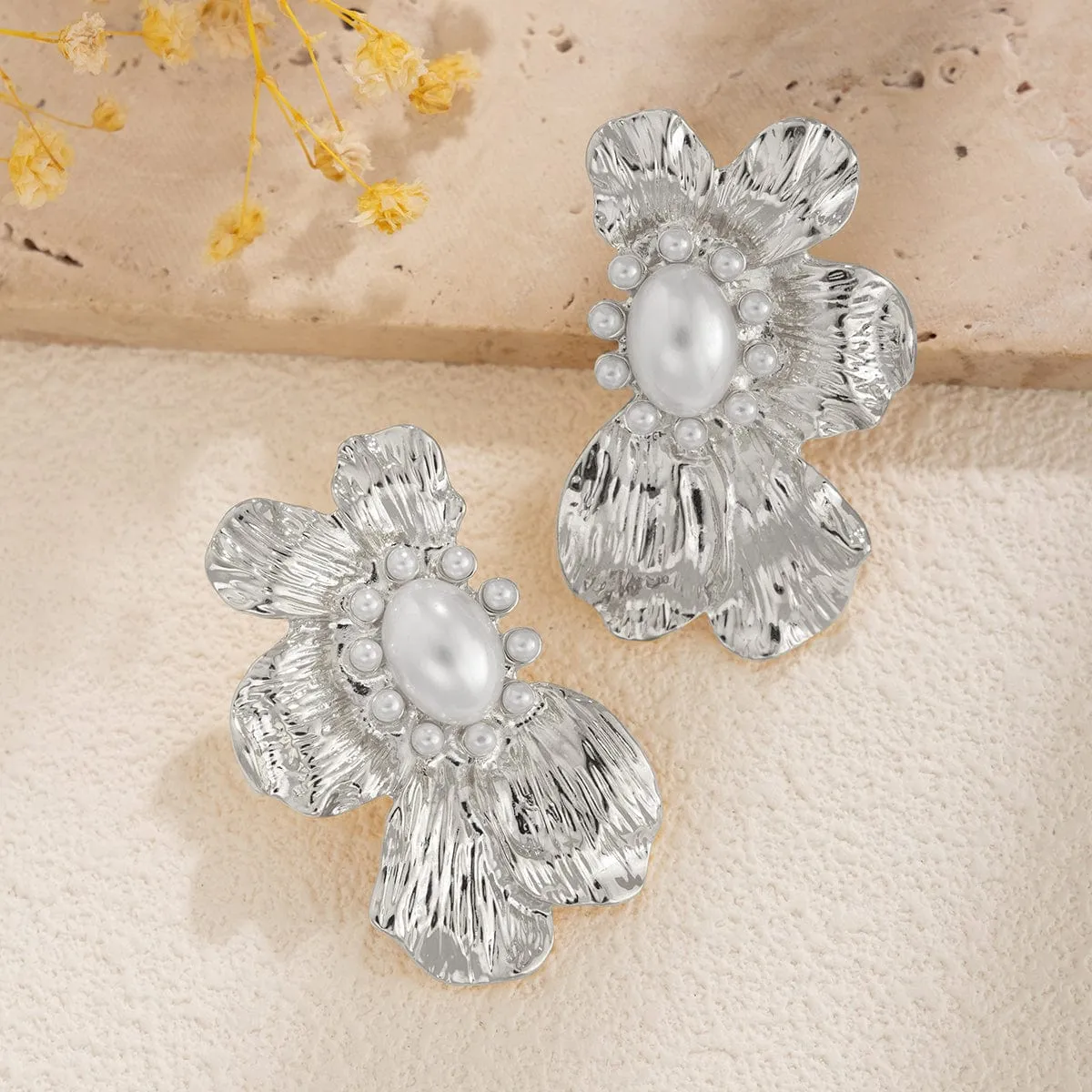 Geometric Abstract Chunky Floral Pearl Earrings