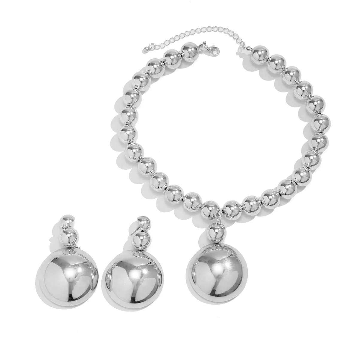Geometric Chunky Circular Pendant Ball Chain Necklace Earrings Set
