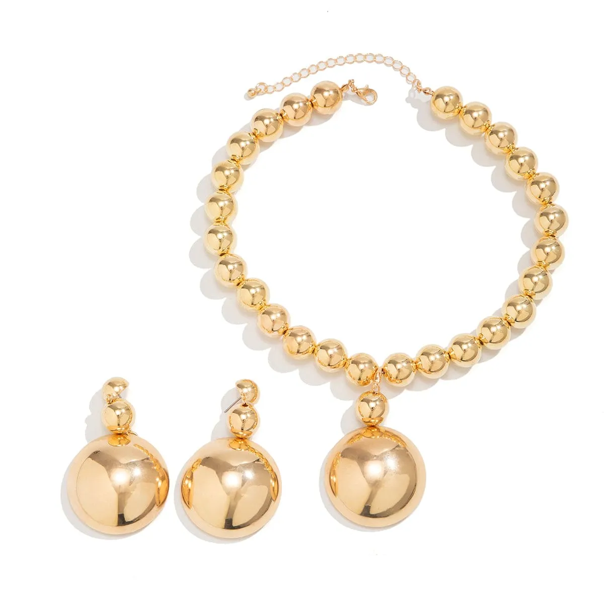 Geometric Chunky Circular Pendant Ball Chain Necklace Earrings Set