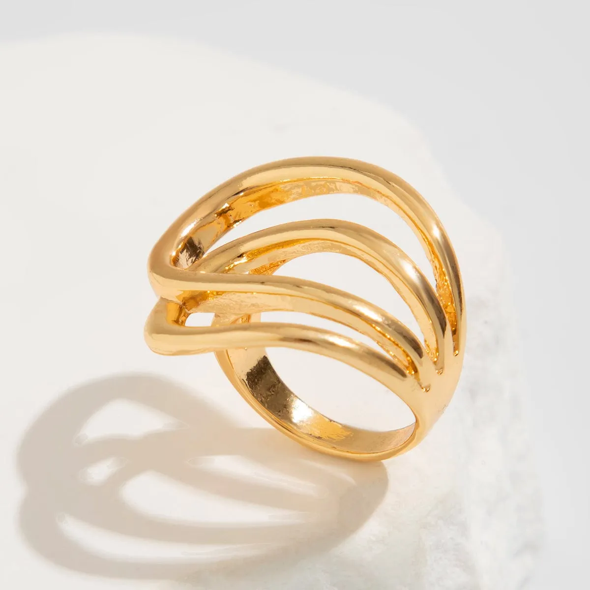 Geometric Chunky Gold Silver Tone Hollow Ring