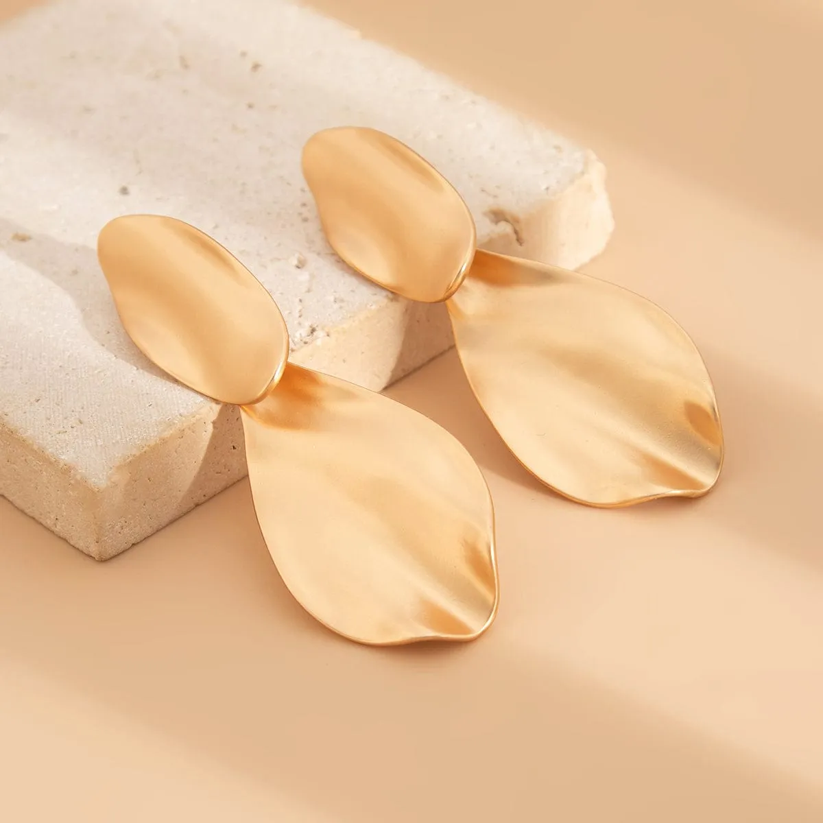 Geometric Chunky Gold Silver Tone Pleated Dangle Earrings