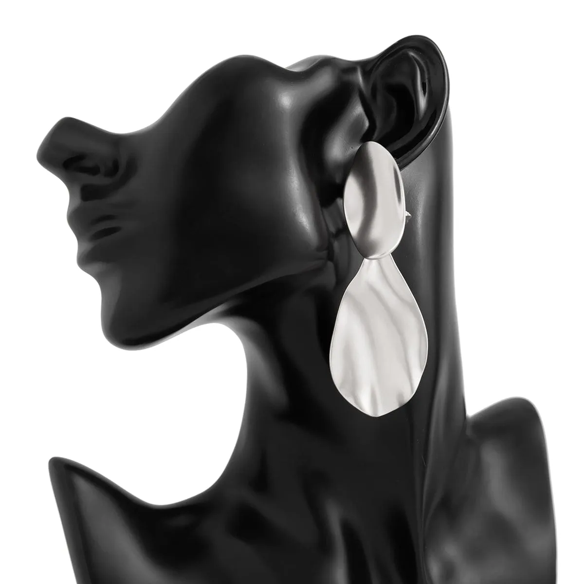 Geometric Chunky Gold Silver Tone Pleated Dangle Earrings