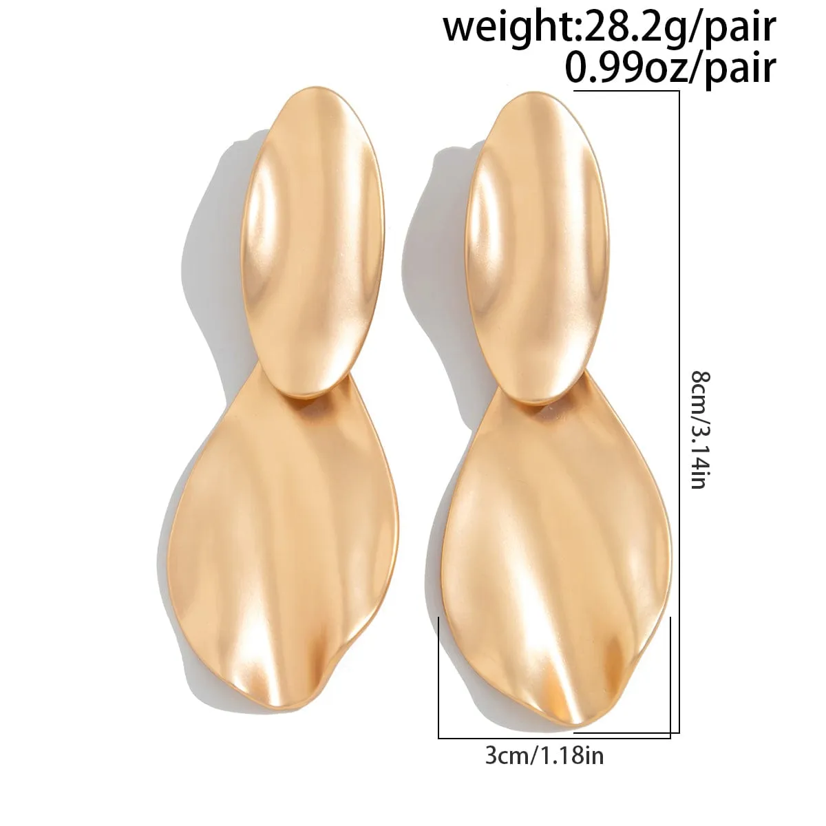 Geometric Chunky Gold Silver Tone Pleated Dangle Earrings