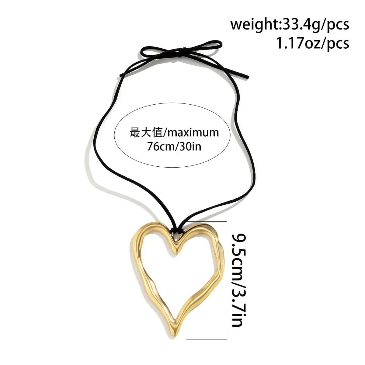 Geometric Chunky Hollow Heart Pendant Velvet Necklace