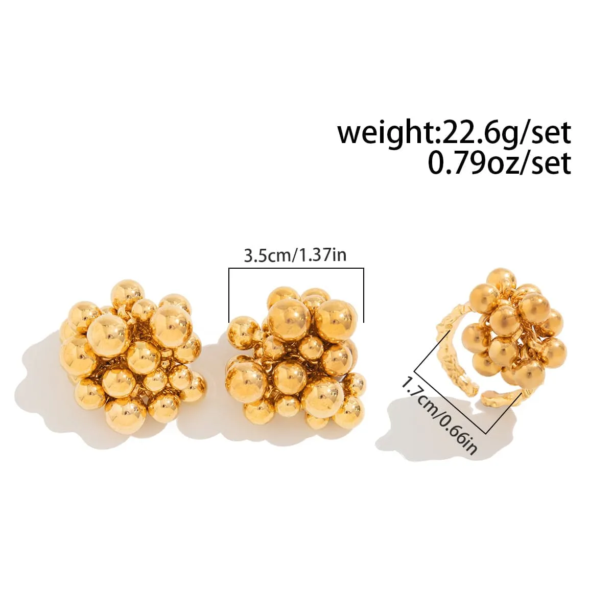 Geometric Chunky Irregular Beads Earrings Ring Set