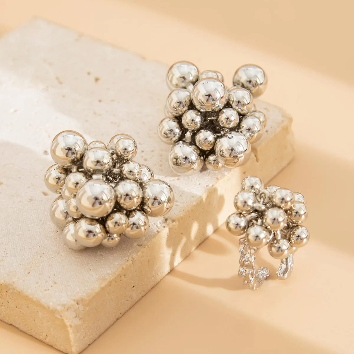Geometric Chunky Irregular Beads Earrings Ring Set