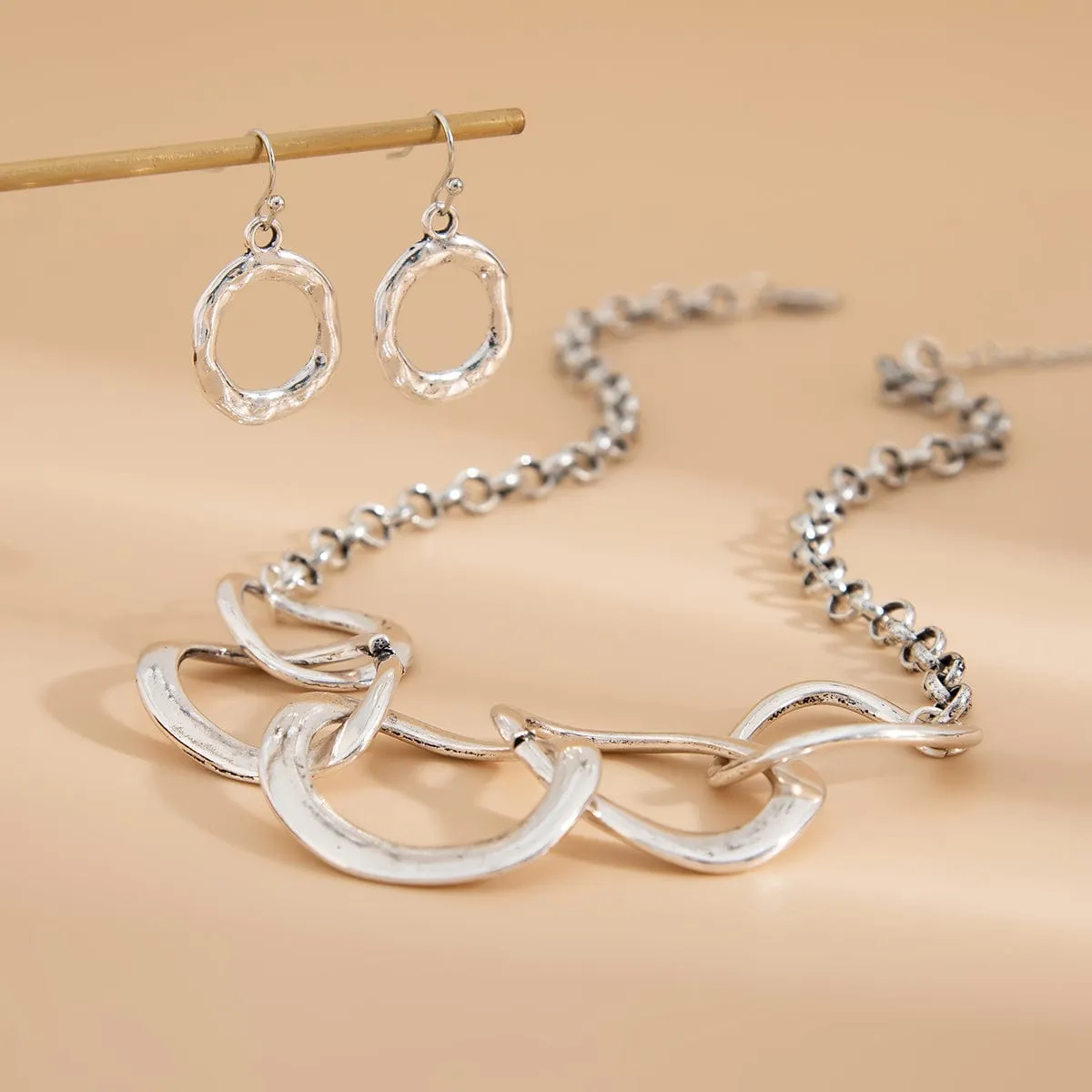 Geometric Chunky Irregular Hoop Earrings Necklace Set