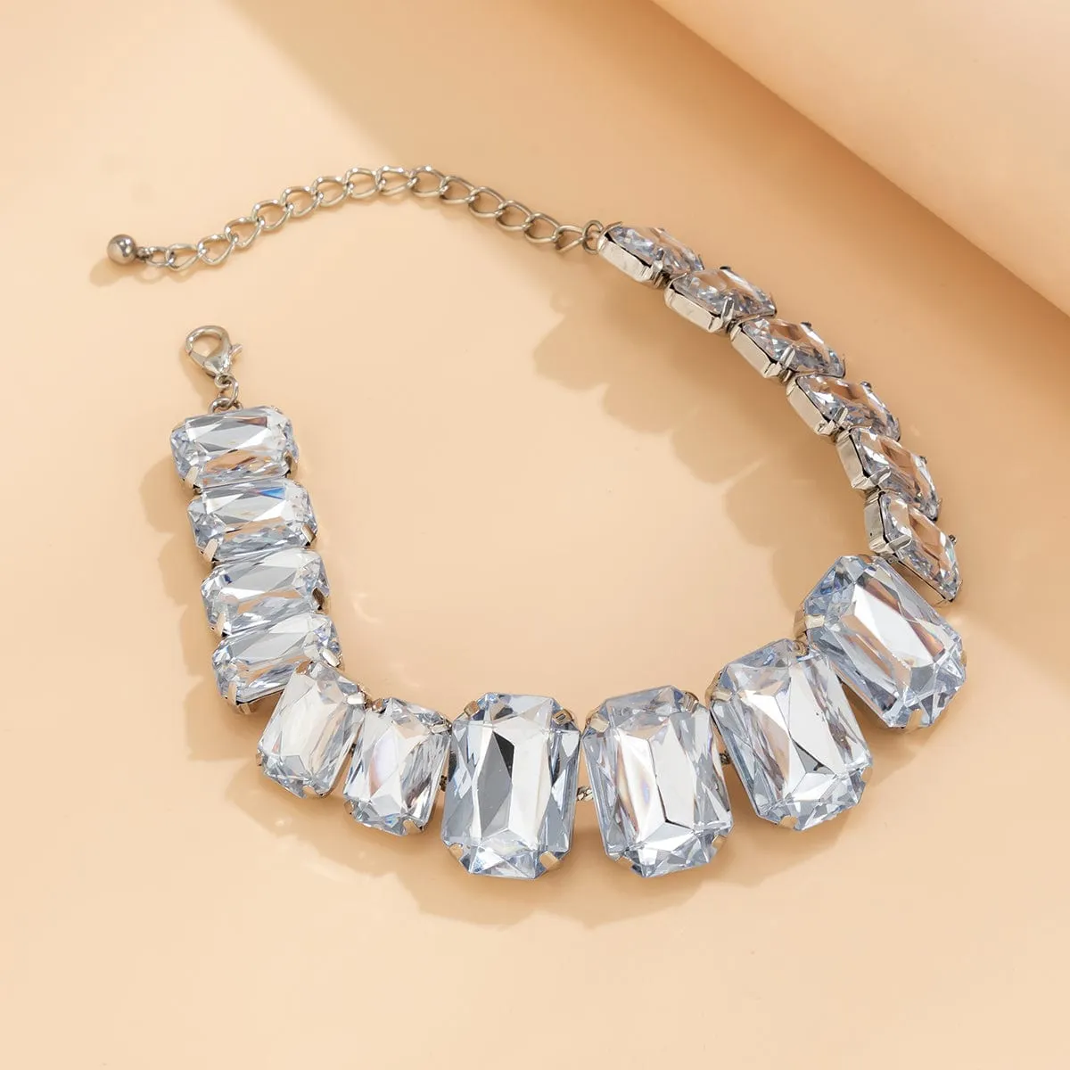 Geometric Chunky Rhinestone Inlaid Chain Necklace