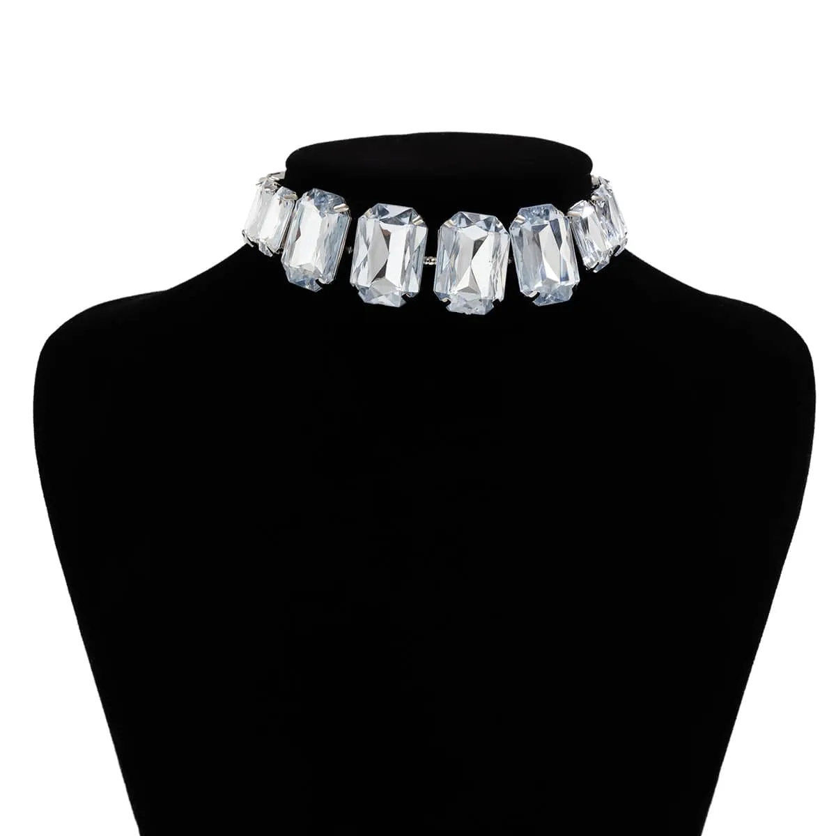 Geometric Chunky Rhinestone Inlaid Chain Necklace