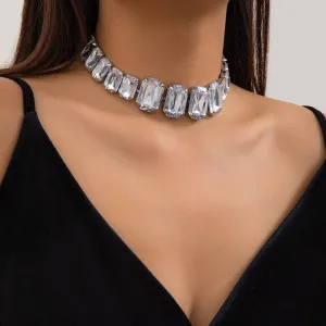 Geometric Chunky Rhinestone Inlaid Chain Necklace