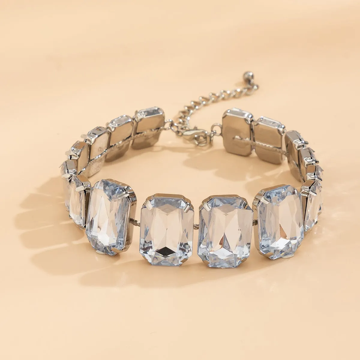 Geometric Chunky Rhinestone Inlaid Chain Necklace