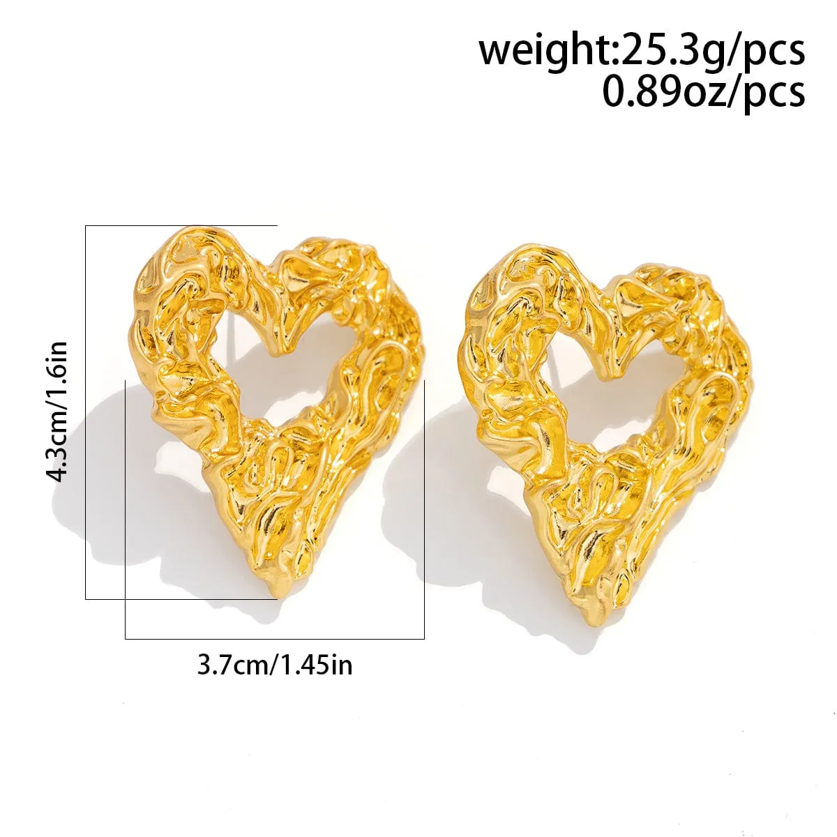 Geometric Chunky Textured Hollow Heart Earrings