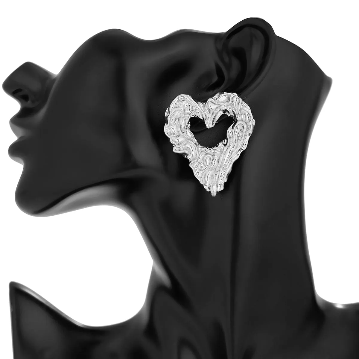 Geometric Chunky Textured Hollow Heart Earrings