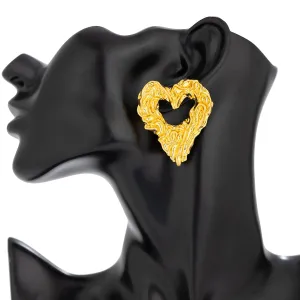 Geometric Chunky Textured Hollow Heart Earrings