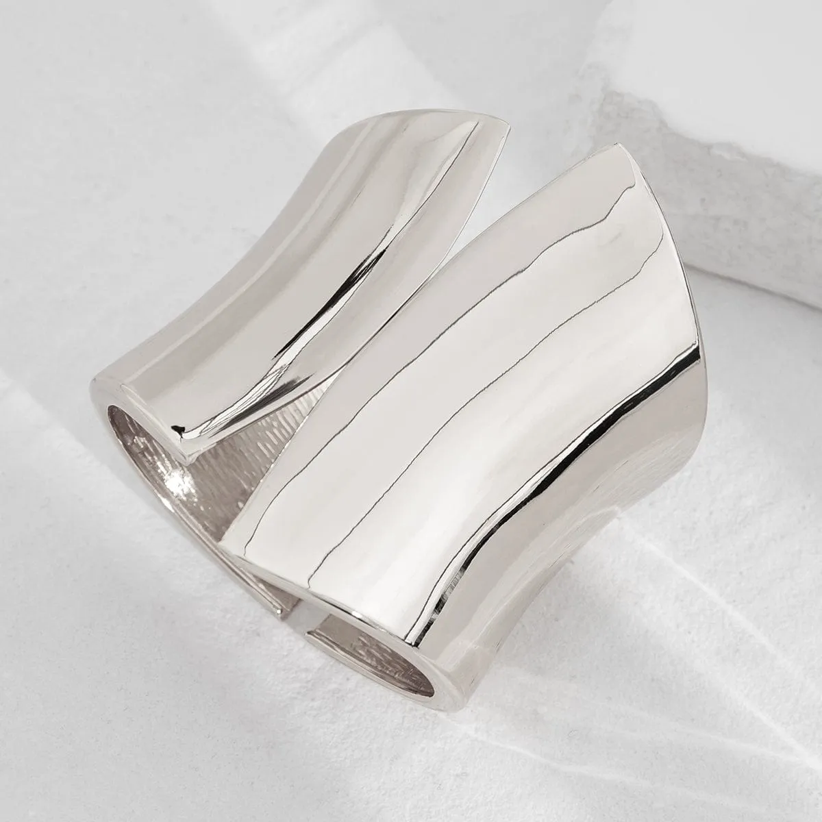 Geometric Gold Silver Tone Glossy Wide Cuff Bangle Bracelet