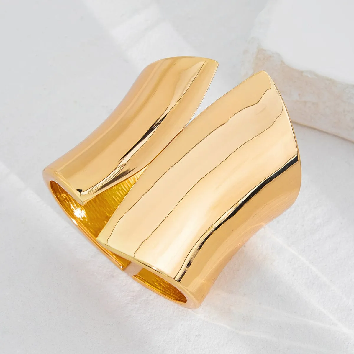 Geometric Gold Silver Tone Glossy Wide Cuff Bangle Bracelet