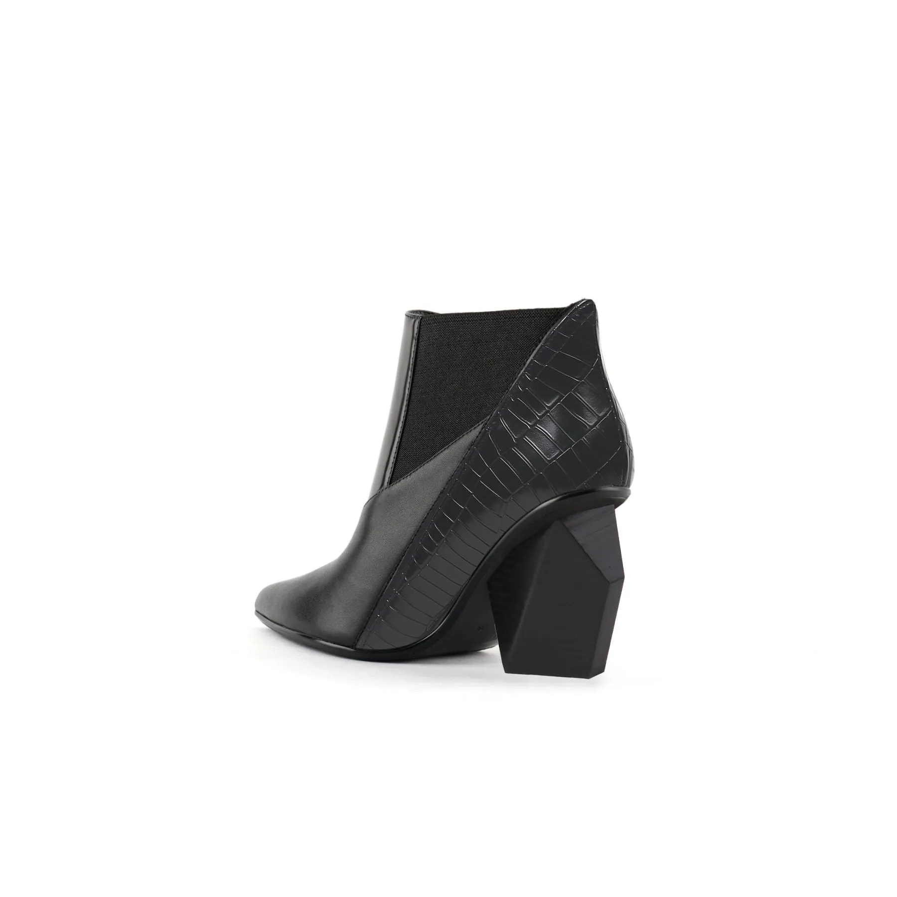 Geometry Block Heel Leather Bootie Black