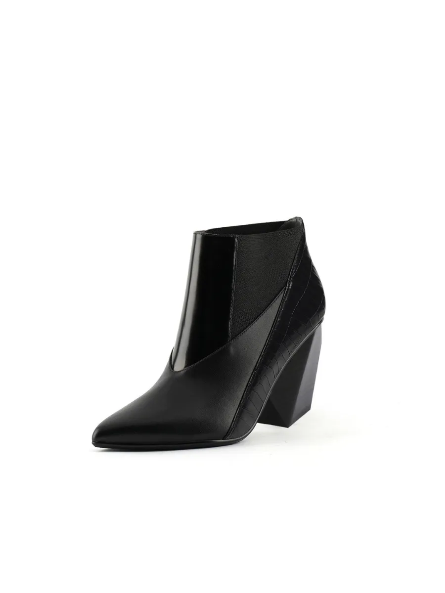 Geometry Block Heel Leather Bootie Black