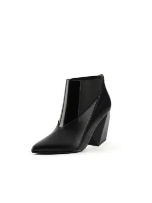 Geometry Block Heel Leather Bootie Black