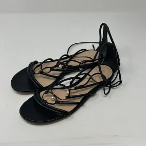 Gianvito Rossi Black lace up sandals with pearls