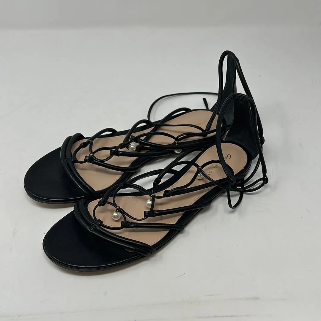 Gianvito Rossi Black lace up sandals with pearls