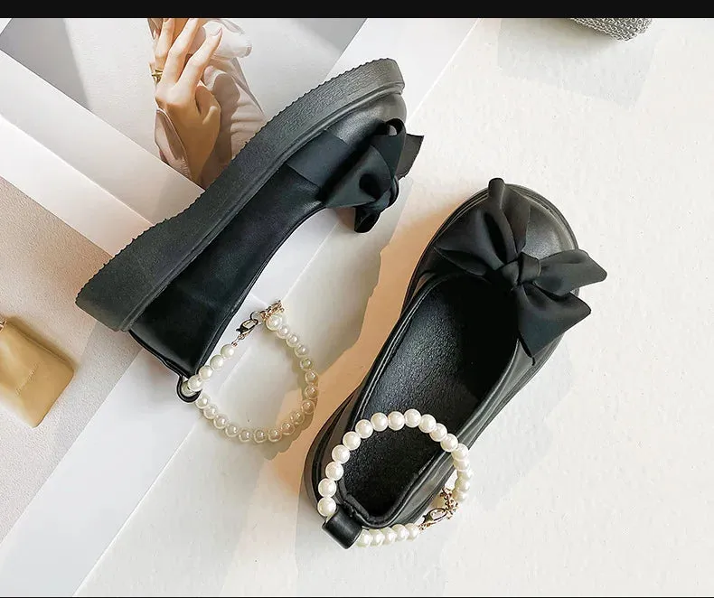 Girls Leather Flats Pearls Ankle Strap Chic Sweet Princess Shoes