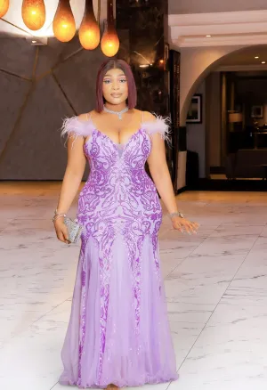 Glimmering Queen Luxe- Feathers/Mesh/Sequin Floor Length Dress (3 colors)