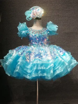 Glitz Beaded Bodice Baby Girl Pageant Dress with Hair bow